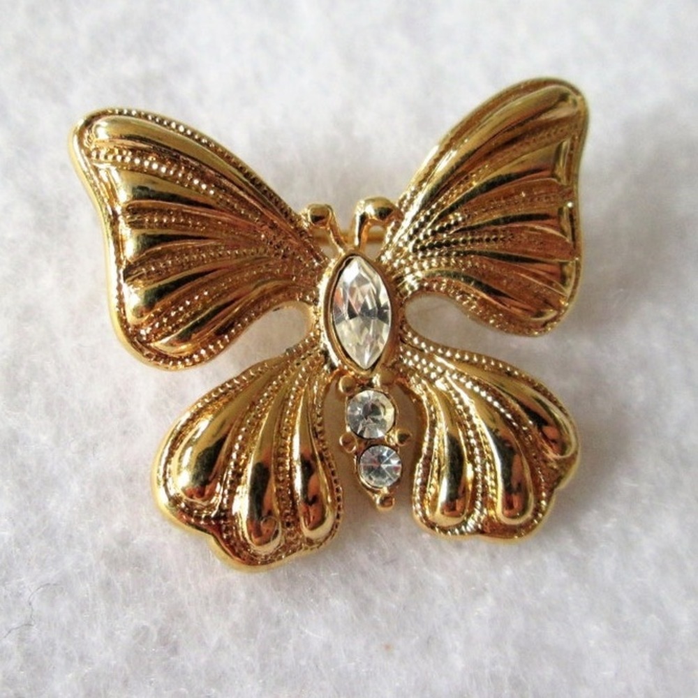 80’s Monet Gold Butterfly Brooch with Silver Accents signed